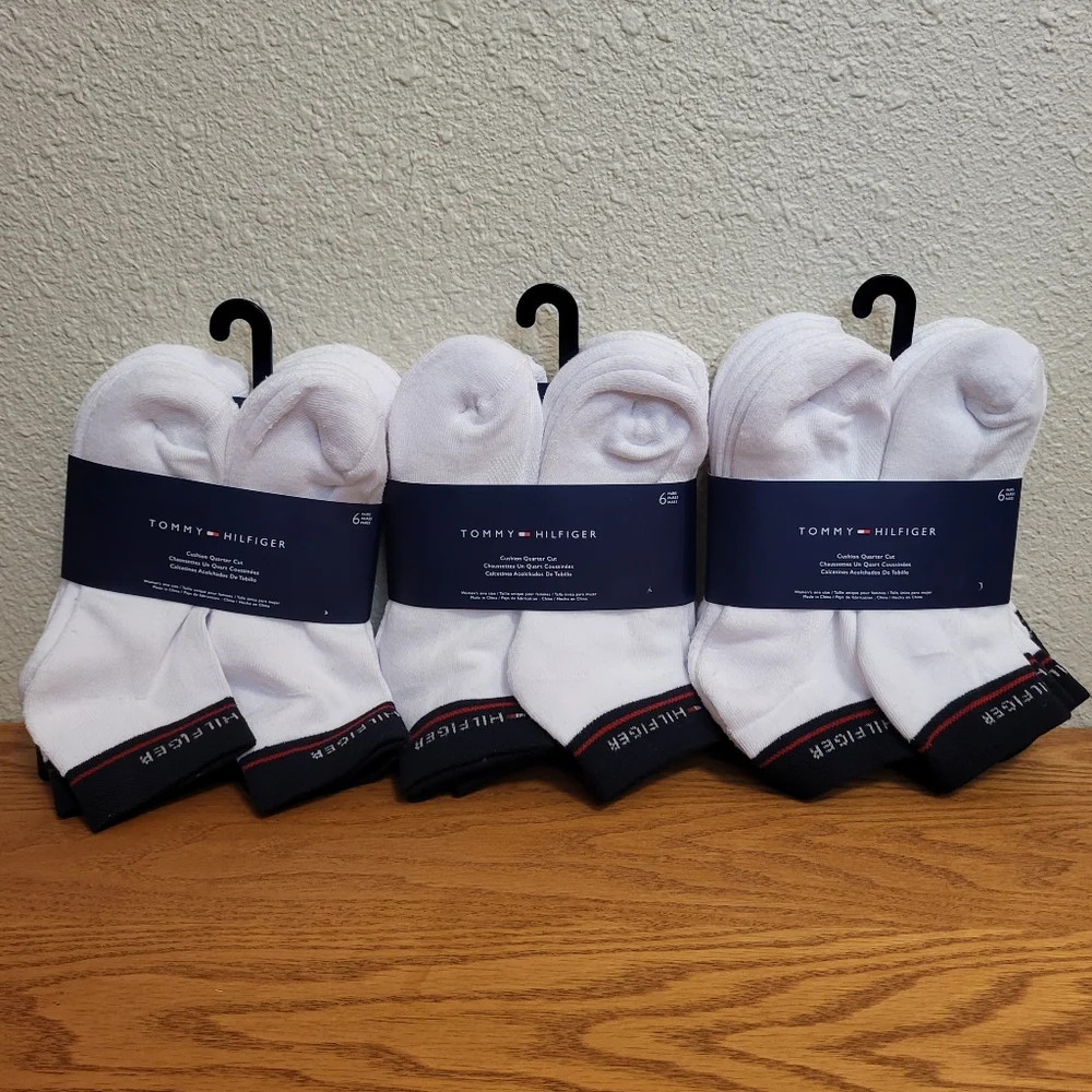 NWT 18 Pairs Tommy Hilfiger White Cushion Quarter Cut Socks Women's One Size